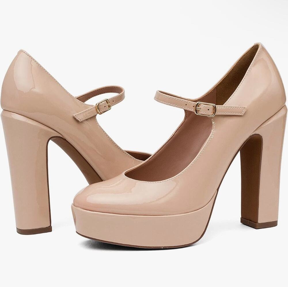 New linea Paolo isadora maple sugar nude patent heels sz 9 1/2